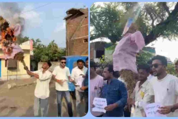 NEET धांधली: केंद्रीय मंत्री धर्मेंद्र प्रधान के खिलाफ NSUI का प्रदर्शन, फूंका पुतला